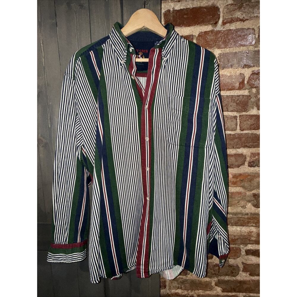 Vintage 90s Ivy Crew Classic Navy/Green/Maroon Striped 💯cotton Heavy L Preppy